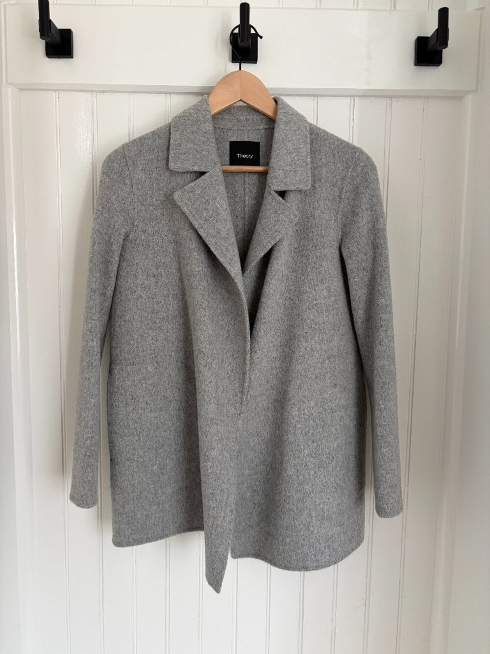 Theory Sileena Wool Cashmere Open Front Coat Gray Sz XP Petite XS Notched Lapel